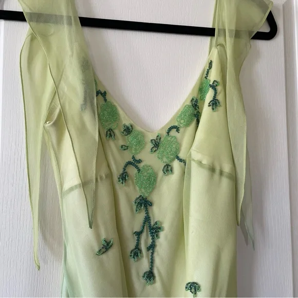 ❄️SOLD❄️ Vintage 90s Y2K Silk Beaded Fairycore Tinkerbell Whimsical Dress S M - Picture 2 of 12